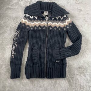 Harley-Davidson Black Zip-Up Knit Logo Sweater Women’s XS